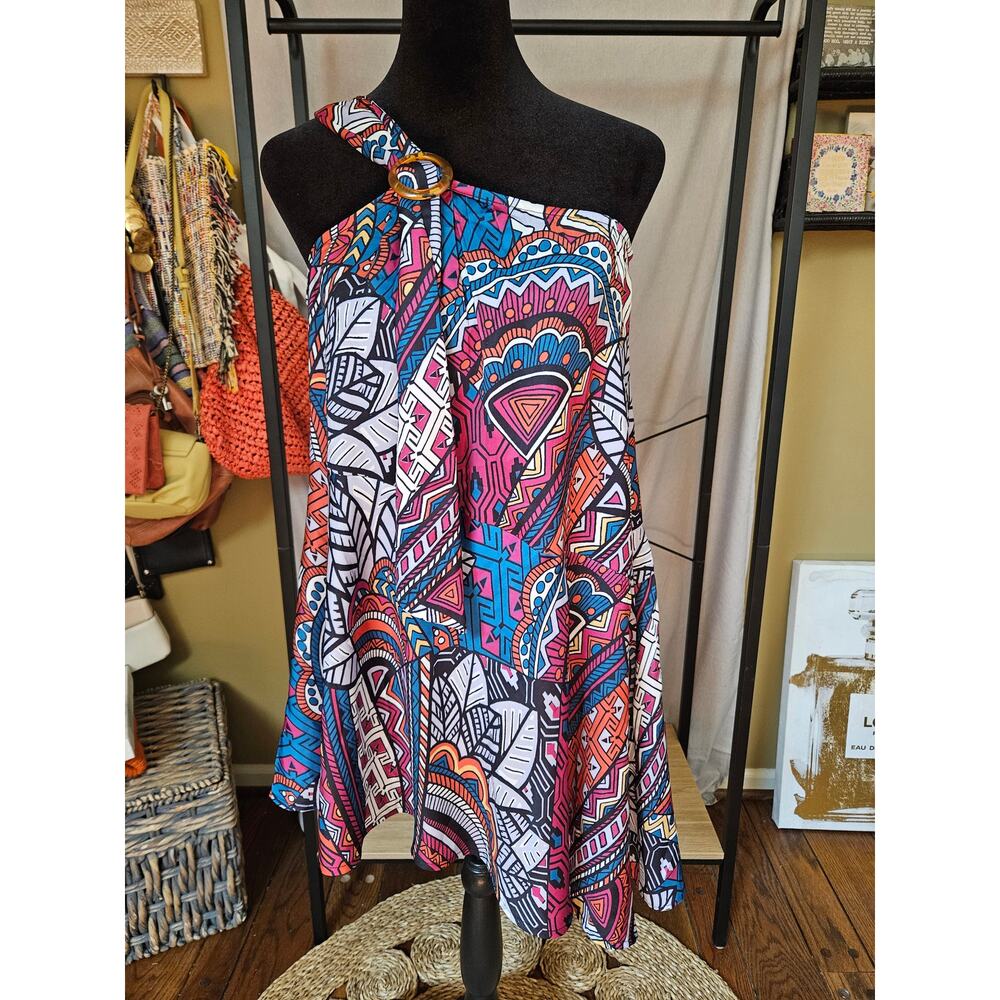 Anthropologie One-Shoulder Bathing Suit Cover-Up – Boho Print Size XS